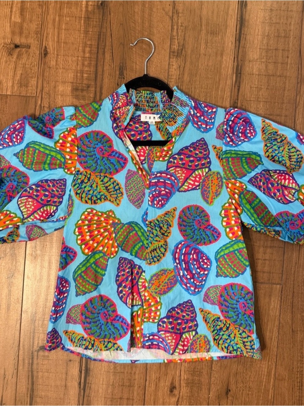 THML Turquoise Multicolor Shell-Print Blouse